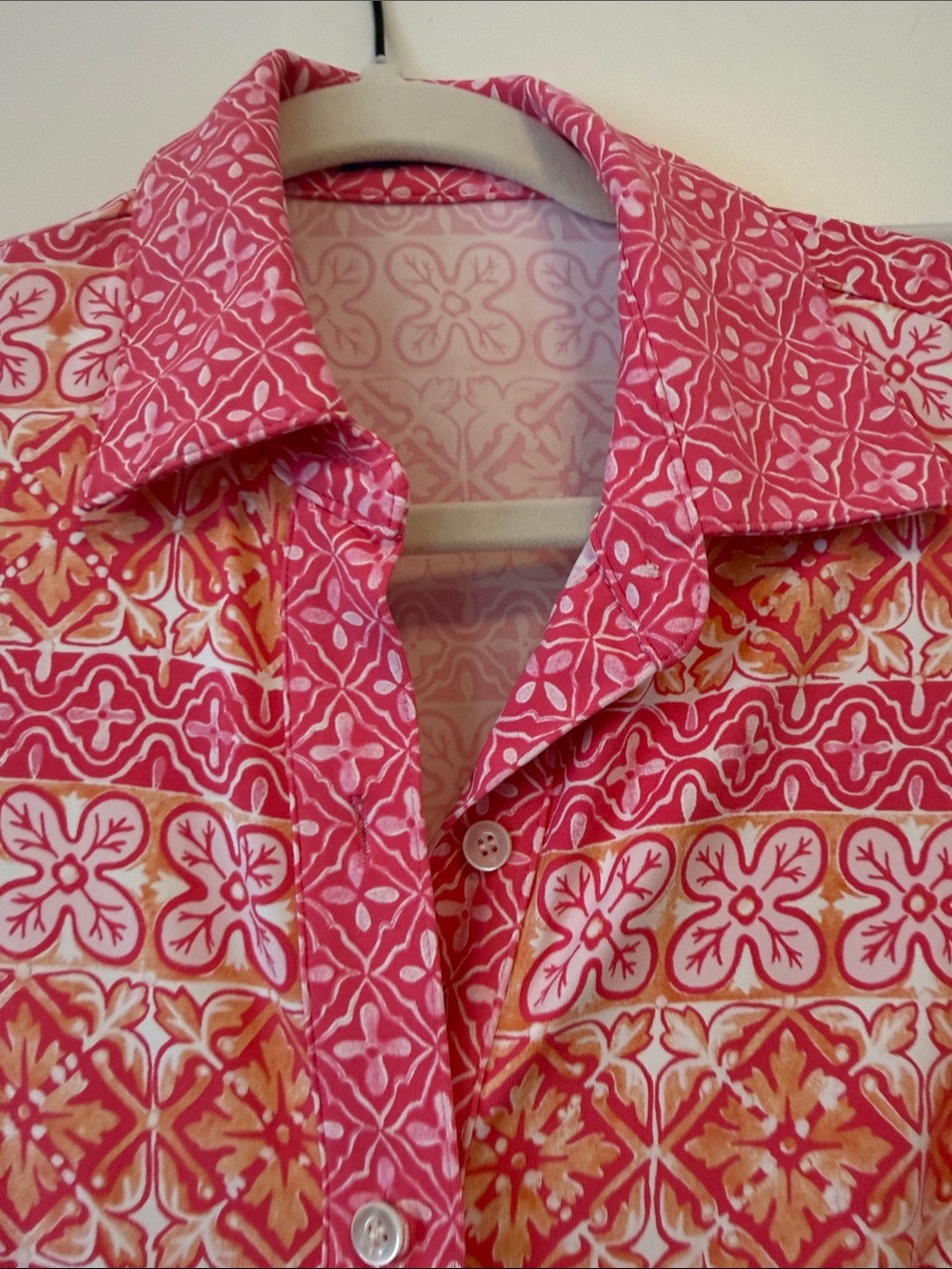 Pink Patterned Button-Front Midi Dress - Picture 4 of 7